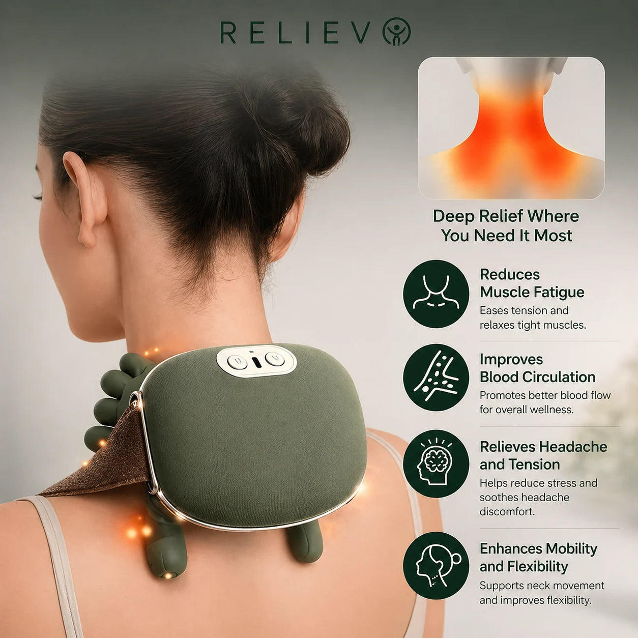 4D Shiatsu Neck Massager with Heat – Deep Tissue Pain Relief Electric Kneader